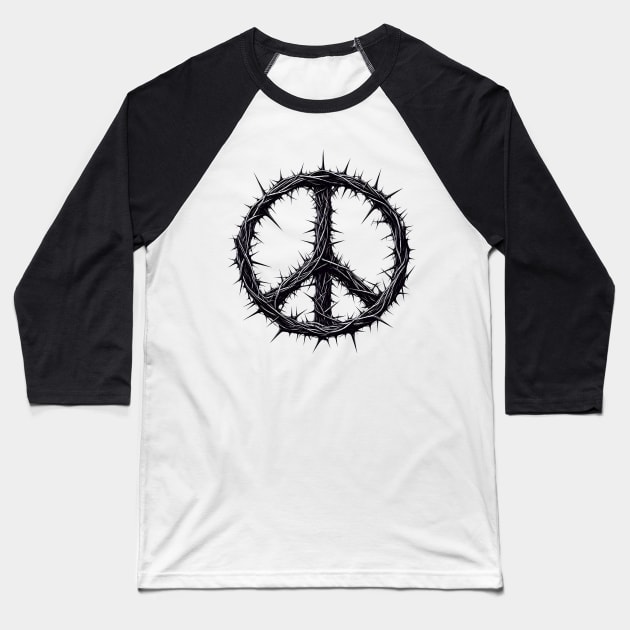 Creepy and Thorny Peace Symbol Baseball T-Shirt by MetalByte